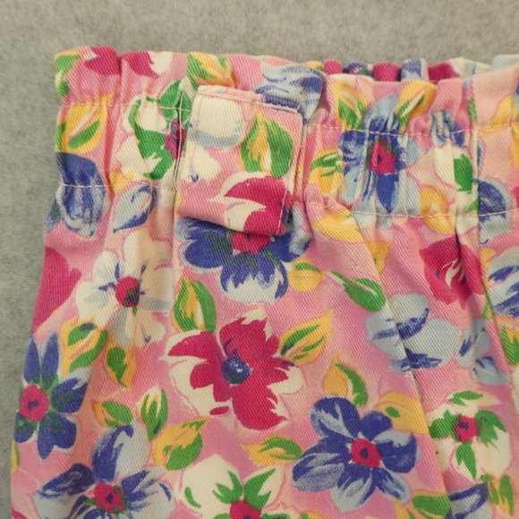 Vintage Pink Floral Pull On Pants Girly Retro Elastic Waist Cotton High Rise - Picture 4 of 8